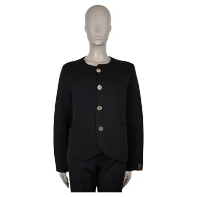 Pre-owned Louis Vuitton Black Cotton 2024 Collarless Knit Jacket L