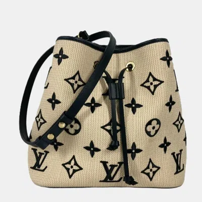 Pre-owned Louis Vuitton Black Cotton Monogram By The Pool Neonoe Mm Drawstring Shoulder Bag In Sand