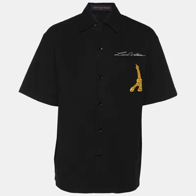 Pre-owned Louis Vuitton Black Cotton Pont Neuf Open Collar Short Sleeved Shirt M