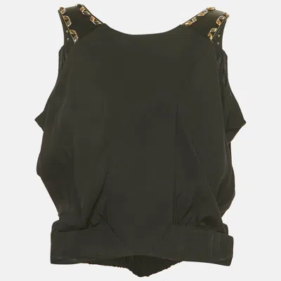 Pre-owned Louis Vuitton Black Crepe Leather And Stud Detail Sleeveless Top M