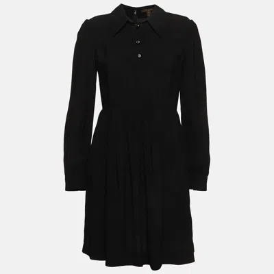 Pre-owned Louis Vuitton Black Crepe Pintuck Collar Neck Short Dress S