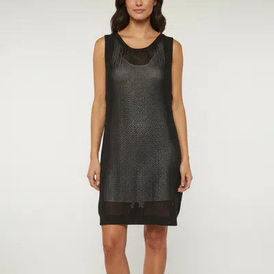 Pre-owned Louis Vuitton Black Crochet Knit Sheer Sleeveless Mini Dress Xl