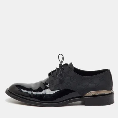 Pre-owned Louis Vuitton Black Damier And Patent Leather Lace Up Derby Size 41