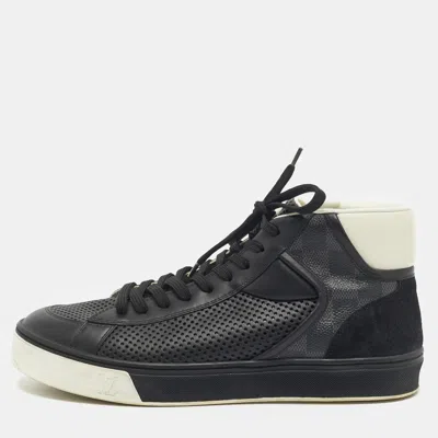 Pre-owned Louis Vuitton Black Damier Canvas And Leather High Top Sneakers Size 39.5