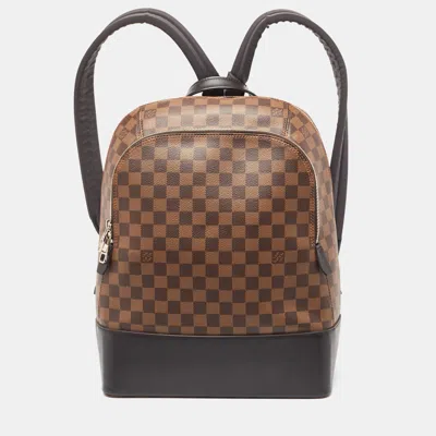 Pre-owned Louis Vuitton Black Damier Ebene Canvas And Leather Jake Backpack In Brown