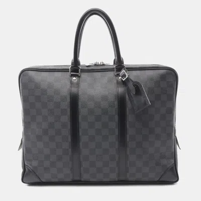 Pre-owned Louis Vuitton Black Damier Graphite Porte Documents Voyage Pm