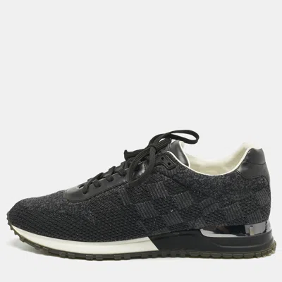 Pre-owned Louis Vuitton Black Damier Knit Fabric And Leather Run Away Low Top Sneakers Size 41