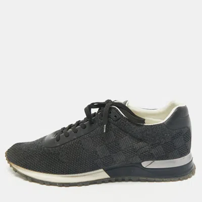 Pre-owned Louis Vuitton Black Damier Knit Fabric And Leather Run Away Low Top Sneakers Size 44