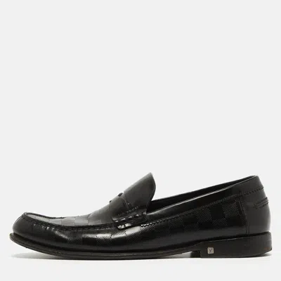Pre-owned Louis Vuitton Black Damier Leather Santiago Loafers Size 41.5