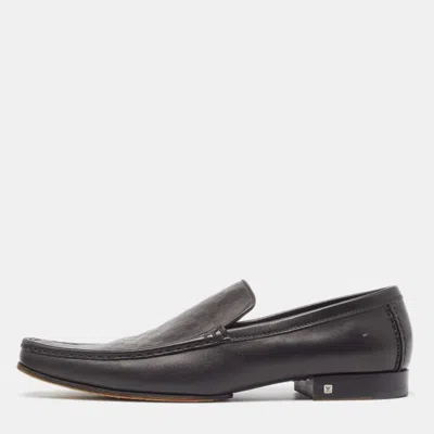 Pre-owned Louis Vuitton Black Damier Leather Santiago Loafers Size 44.5