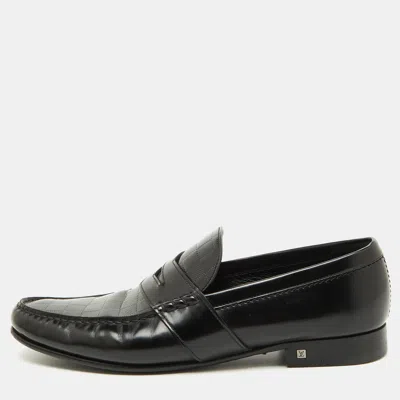 Pre-owned Louis Vuitton Black Damier Leather Santiago Slip On Loafers Size 43.5