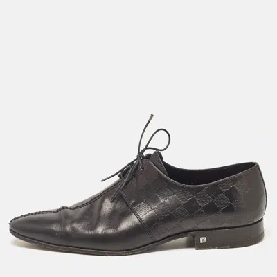 Pre-owned Louis Vuitton Black Damiere Leather Lace Up Derby Size 42.5