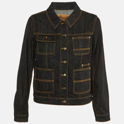 Pre-owned Louis Vuitton Black Denim Button Front Jacket M