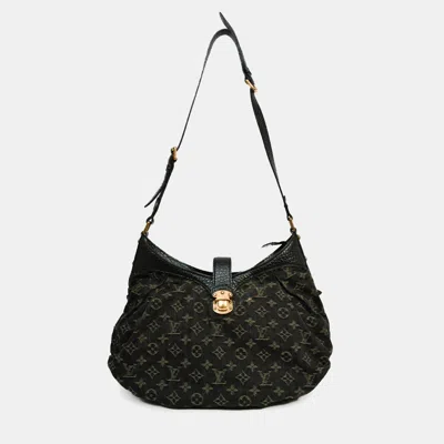 Pre-owned Louis Vuitton Black Denim Light Wash Monogram Hobo Bag With Strap