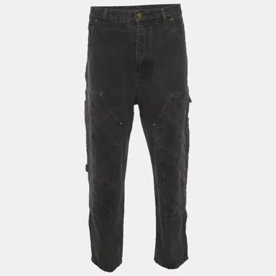 Pre-owned Louis Vuitton Black Embossed Monogram Denim Carpenter Jeans L/waist 36"