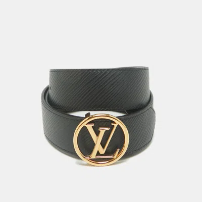 Pre-owned Louis Vuitton Black Epi Leather And Monogram Canvas Lv Circle Reversible Belt 75 Cm