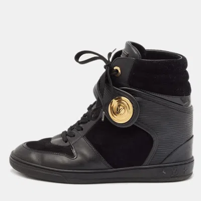 Pre-owned Louis Vuitton Black Epi Leather And Suede Wedge High Top Sneakers Size 37