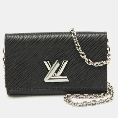 Pre-owned Louis Vuitton Black Epi Leather Twist Wallet On Chain