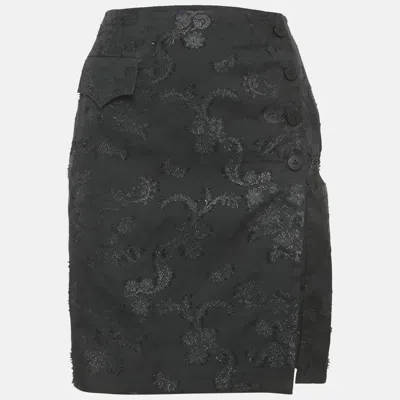 Pre-owned Louis Vuitton Black Floral Jacquard Skirt M