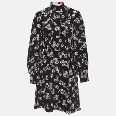 Pre-owned Louis Vuitton Black Floral Print Silk Flared Midi Dress M