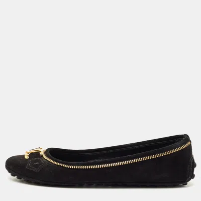 Pre-owned Louis Vuitton Black Glitter Suede Oxford Ballet Flats Size 36