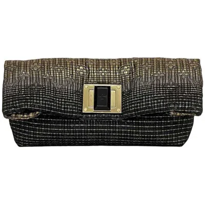 Pre-owned Louis Vuitton Black Gold Monogram Satin Clutch Bag Handbag Pochette () In Black, Gold, Monogram