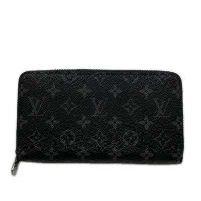 Pre-owned Louis Vuitton Black Gray Coated Canvas Leather Long Wallet (bi-fold) () In Black, Gray