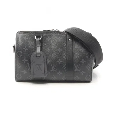 Pre-owned Louis Vuitton Black Gray Coated Canvas Leather Shoulder Bag ()
