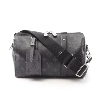 Pre-owned Louis Vuitton Black Gray Coated Canvas Leather Shoulder Bag ()