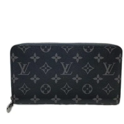 Pre-owned Louis Vuitton Black Gray Coated Canvas Long Wallet (bi-fold) () In Black, Gray