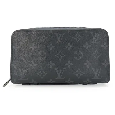 Pre-owned Louis Vuitton Black Gray Monogram Eclipse Long Wallet (bi-fold) () In Multi
