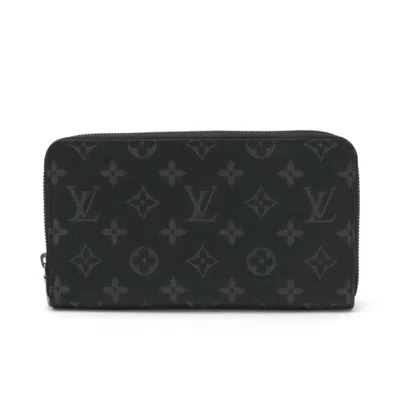 Pre-owned Louis Vuitton Black Gray Monogram Eclipse Long Wallet (bi-fold) () In Black, Gray