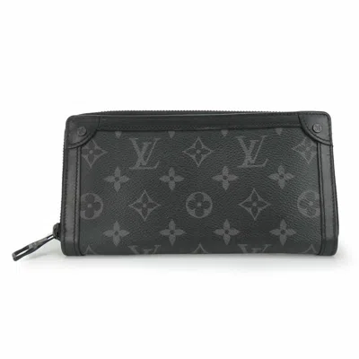 Pre-owned Louis Vuitton Black Gray Monogram Eclipse Long Wallet (bi-fold) () In Multi