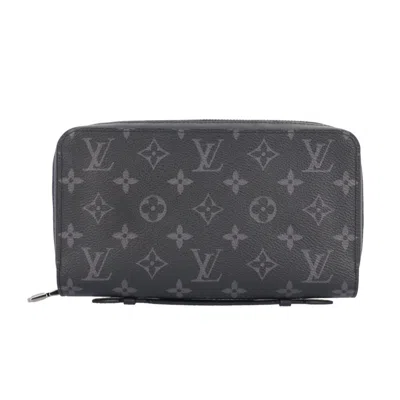 Pre-owned Louis Vuitton Black Gray Monogram Eclipse Monogram Eclipse Long Wallet (bi-fold) () In Multi