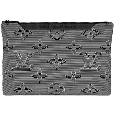 Pre-owned Louis Vuitton Black Gray Monogram Yellow Nylon Clutch Bag Handbag Pochette () In Black, Gray, Monogram, Yellow