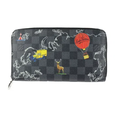 Pre-owned Louis Vuitton Black Gray Multi-color Damier Canvas Long Wallet (bi-fold) () In Black, Gray, Multi-color
