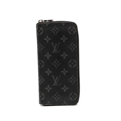 Pre-owned Louis Vuitton Black Gray Pvc Leather Long Wallet (bi-fold) () In Multi