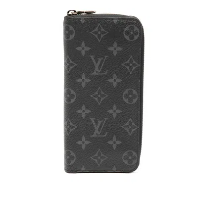 Pre-owned Louis Vuitton Black Gray Pvc Leather Long Wallet (bi-fold) () In Multi