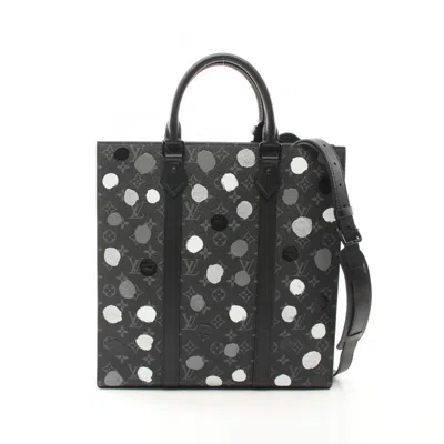 Pre-owned Louis Vuitton Black Gray White Coated Canvas Leather Tote Bag ()