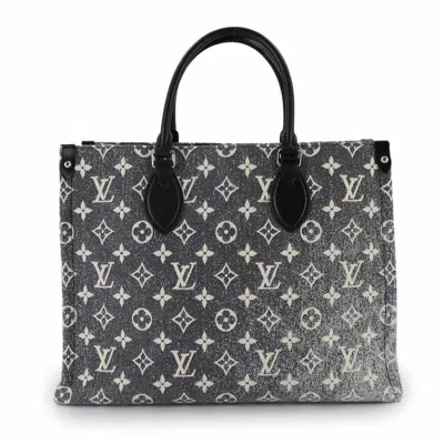 Pre-owned Louis Vuitton Black Gray White Denim Leather Shoulder Bag Tote Bag ()