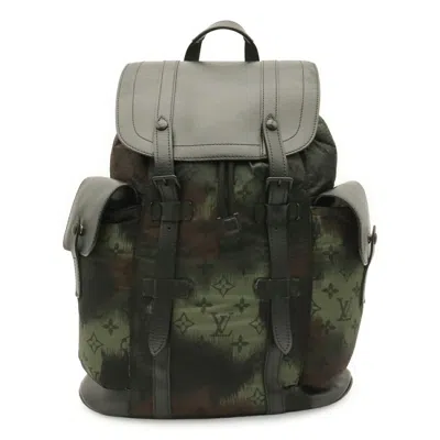Pre-owned Louis Vuitton Black Green Multi-color Nylon Leather Backpack () In Black, Green, Multi-color