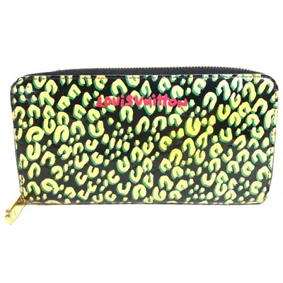Pre-owned Louis Vuitton Black Green Patent Leather Long Wallet (bi-fold) () In Multi