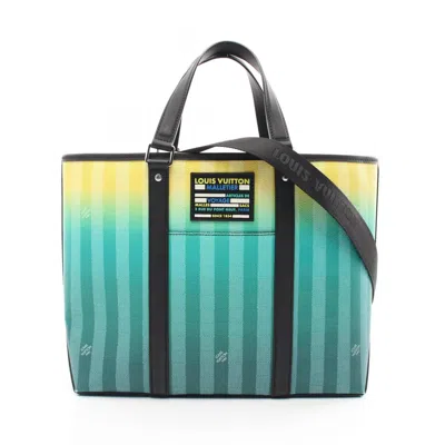Pre-owned Louis Vuitton Black Green Yellow Coated Canvas Pvc Leather Tote Bag ()