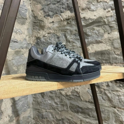 Pre-owned Louis Vuitton Black Grey Flannel Trainer Sneakers