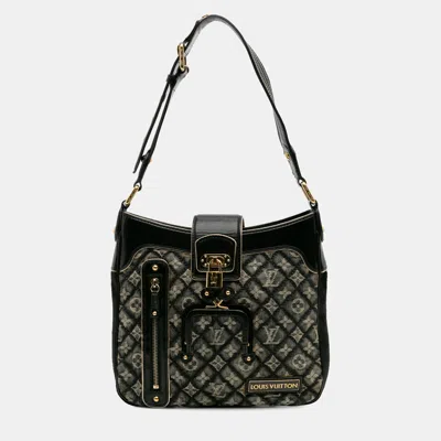 Pre-owned Louis Vuitton Black Grey Quilted Monogram Denim Musette