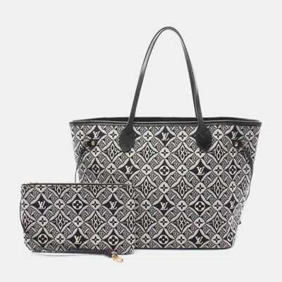 Pre-owned Louis Vuitton Black Ivory Gray Canvas Leather Monogram Jacquard Neverfull Mm Since 1854 Tote