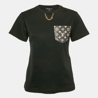 Pre-owned Louis Vuitton Black Jersey Monogram Pocket T-shirt Xs