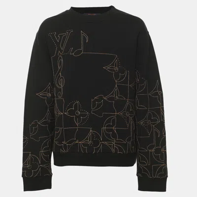 Pre-owned Louis Vuitton Black Jersey Music Line Embroidered Sweater L