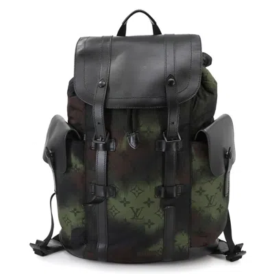 Pre-owned Louis Vuitton Black Khaki Nylon Leather Backpack () In Multi