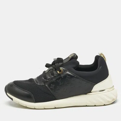Pre-owned Louis Vuitton Black Knit Fabric And Monogram Leather Aftergame Lace Up Sneakers Size 39